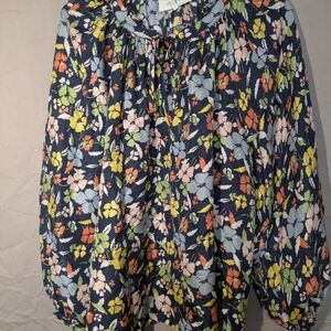 THE GREAT. 100% Silk Floral Blouse in Blue and Yellow Size 2